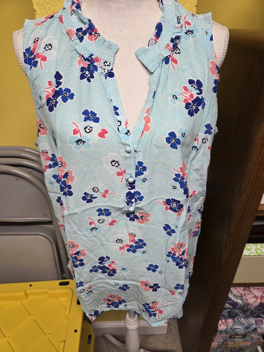 Talbots Plus Light Blue Floral Blouse